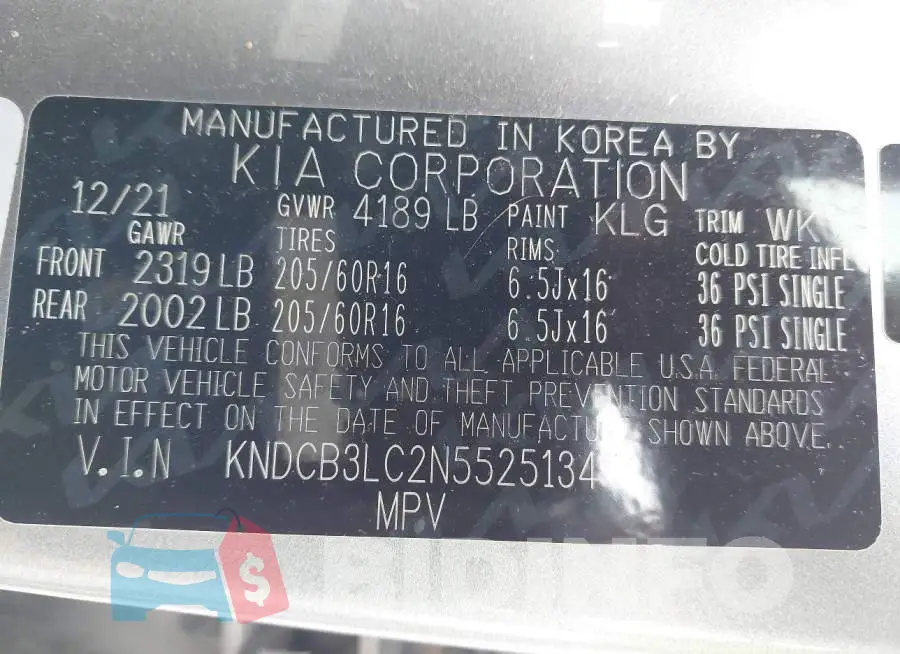 KNDCB3LC2N5525134 Photo# 9