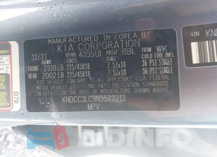 KNDCC3LC9N5522213 Photo# 9