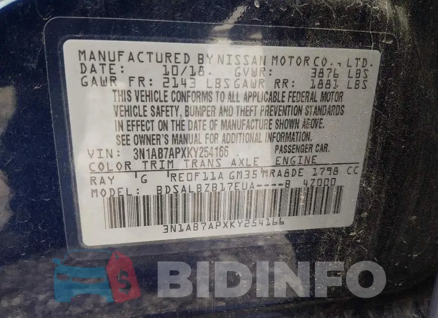 3N1AB7APXKY254166 Photo# 9