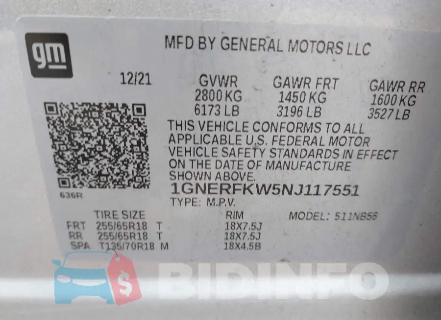 1GNERFKW5NJ117551 Photo# 9