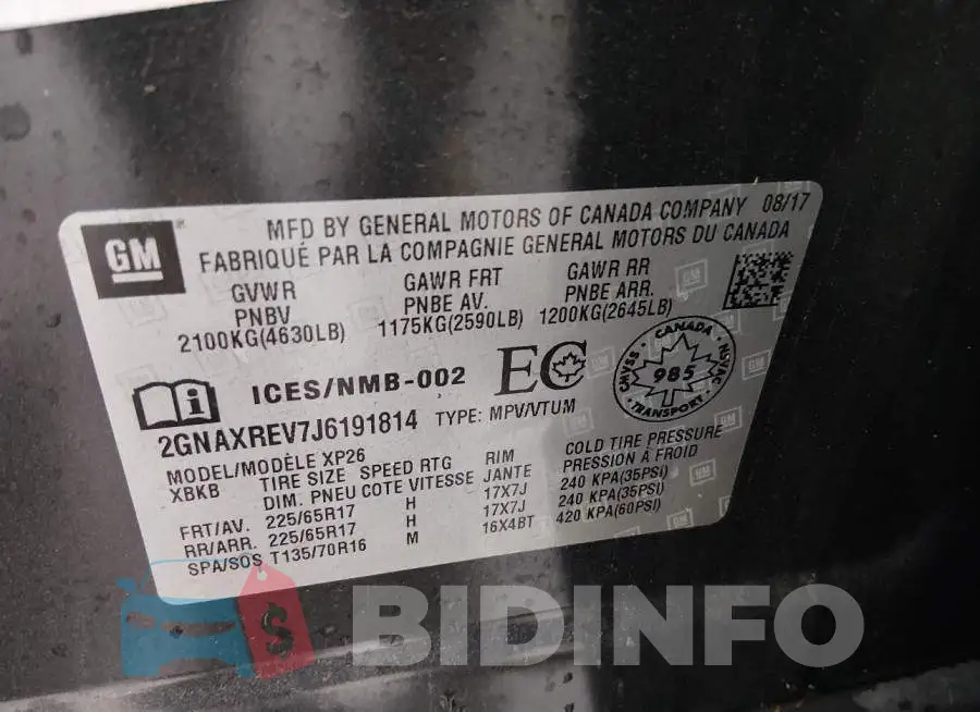 2GNAXREV7J6191814 Photo# 9