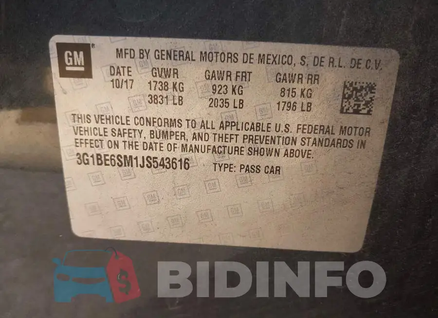 3G1BE6SM1JS543616 Photo# 9