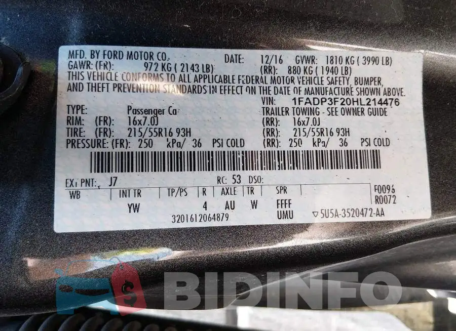 1FADP3F20HL214476 Photo# 9
