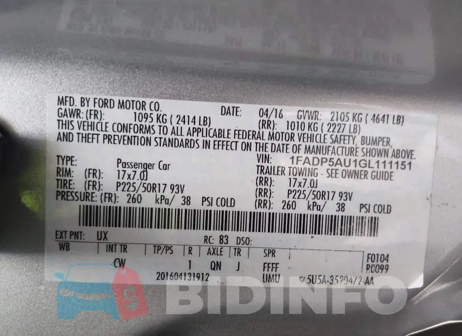 1FADP5AU1GL111151 Photo# 9