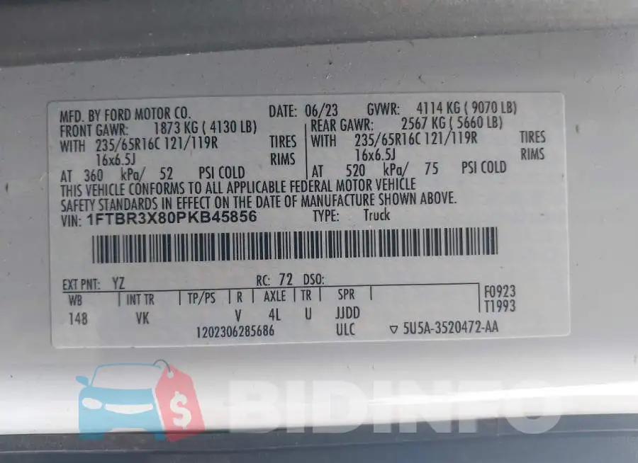 1FTBR3X80PKB45856 Photo# 9