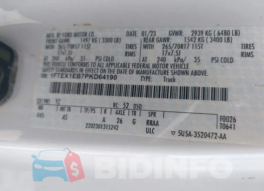 1FTEX1EB7PKD64190 Photo# 9