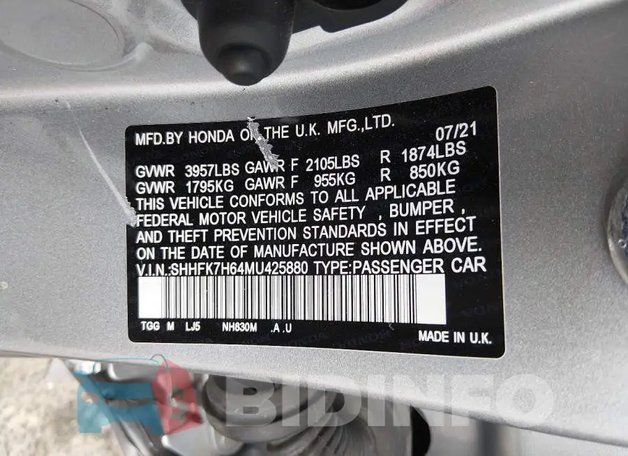 SHHFK7H64MU425880 Photo# 9