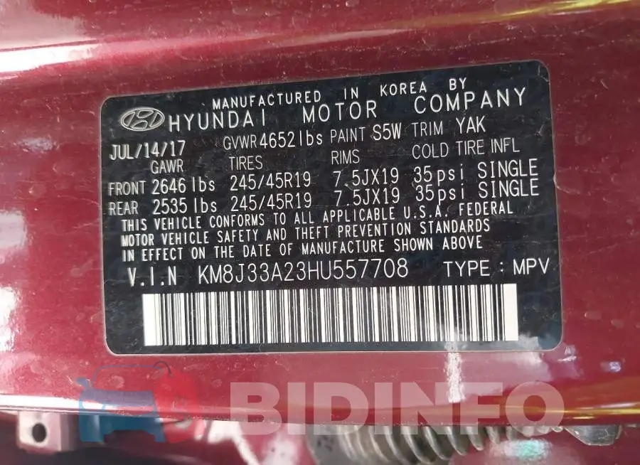 KM8J33A23HU557708 Photo# 9