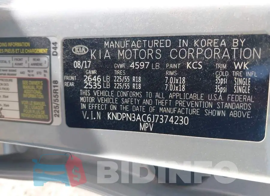 KNDPN3AC6J7374230 Photo# 9