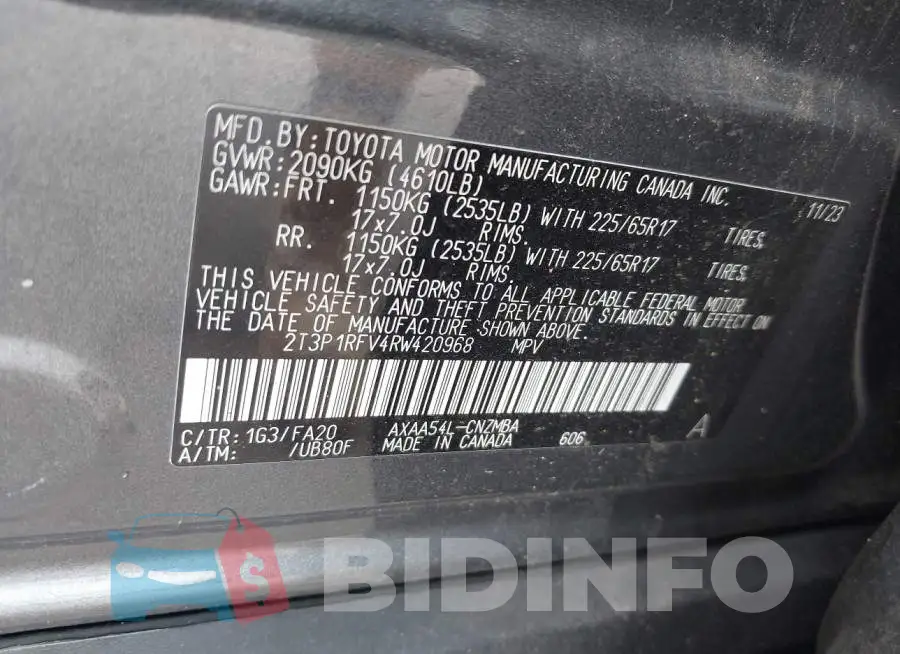 2T3P1RFV4RW420968 Photo# 9