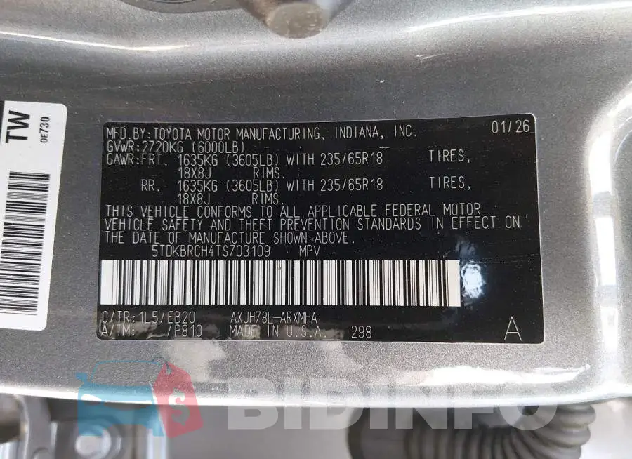 5TDKBRCH4TS703109 Photo# 9