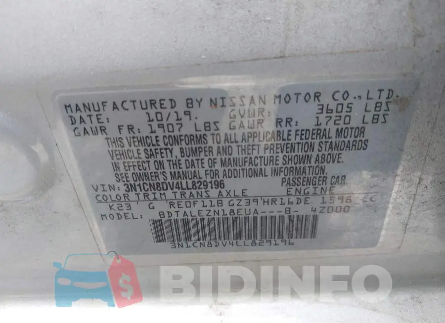 3N1CN8DV4LL829196 Photo# 9