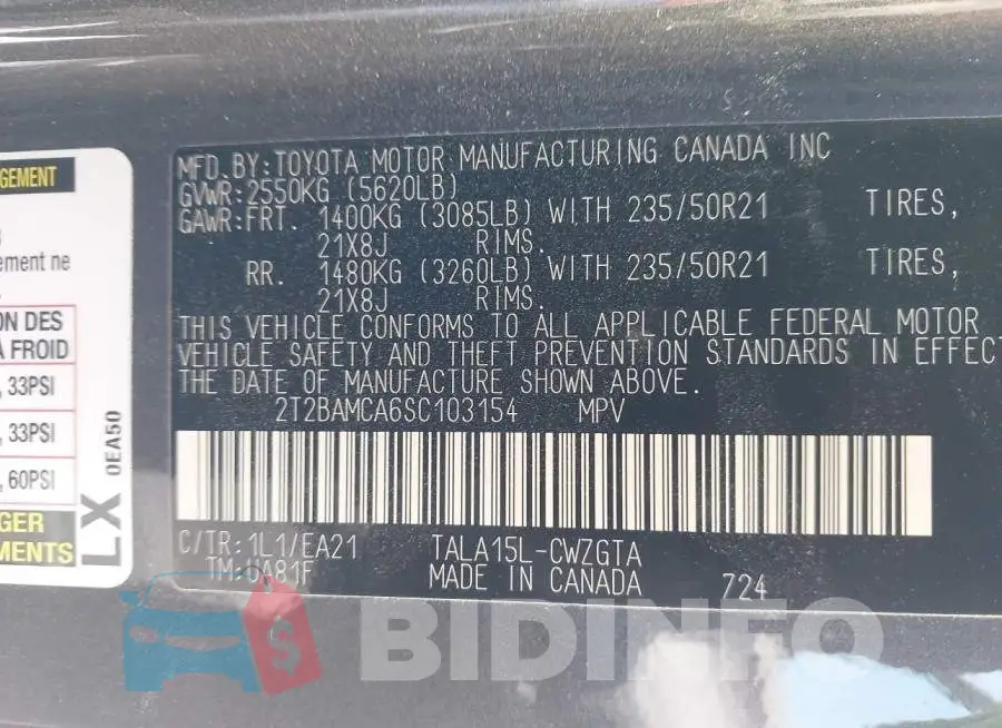 2T2BAMCA6SC103154 Photo# 9