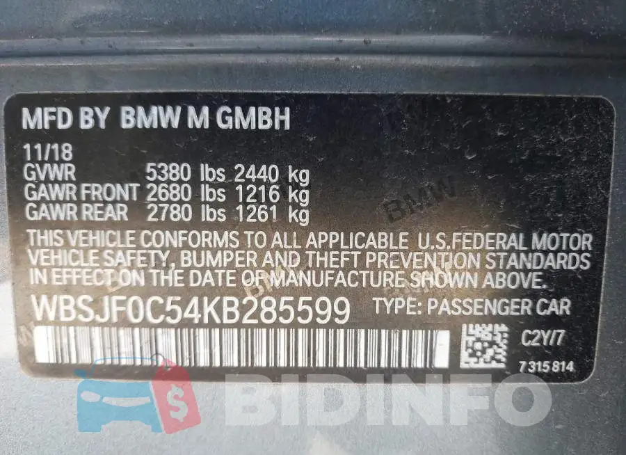 WBSJF0C54KB285599 Photo# 9