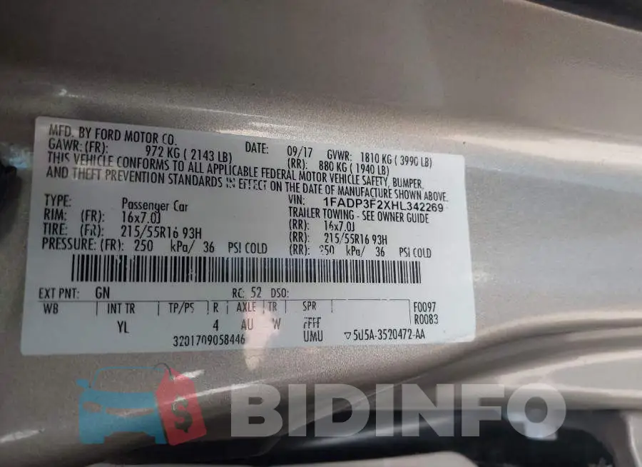 1FADP3F2XHL342269 Photo# 9