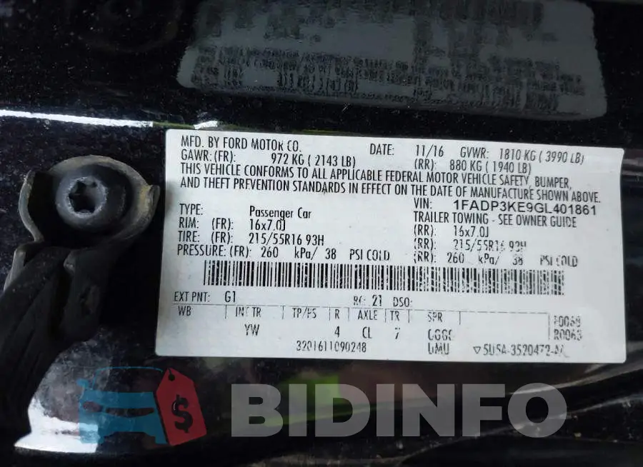 1FADP3KE9GL401861 Photo# 9