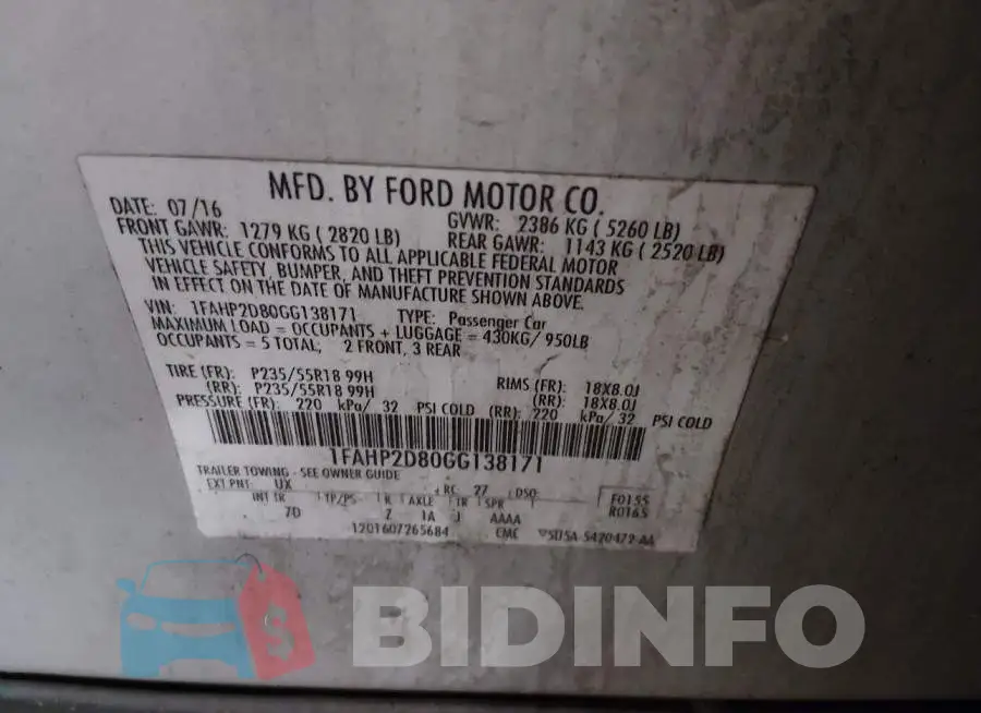 1FAHP2D80GG138171 Photo# 9