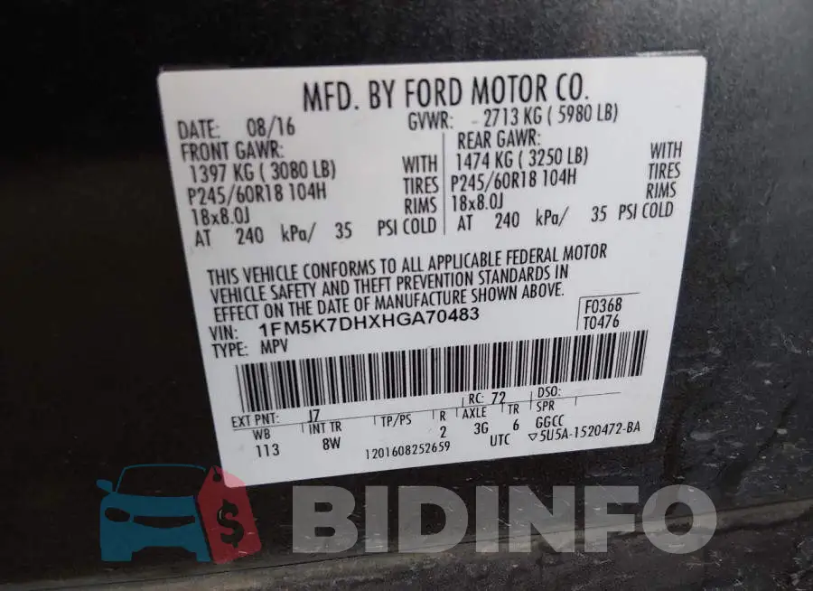 1FM5K7DHXHGA70483 Photo# 9