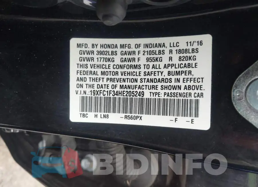 19XFC1F34HE205249 Photo# 9