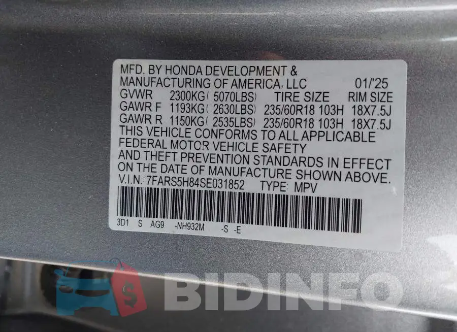 7FARS5H84SE031852 Photo# 9