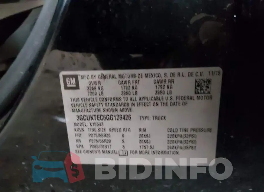 3GCUKTEC6GG128426 Photo# 9