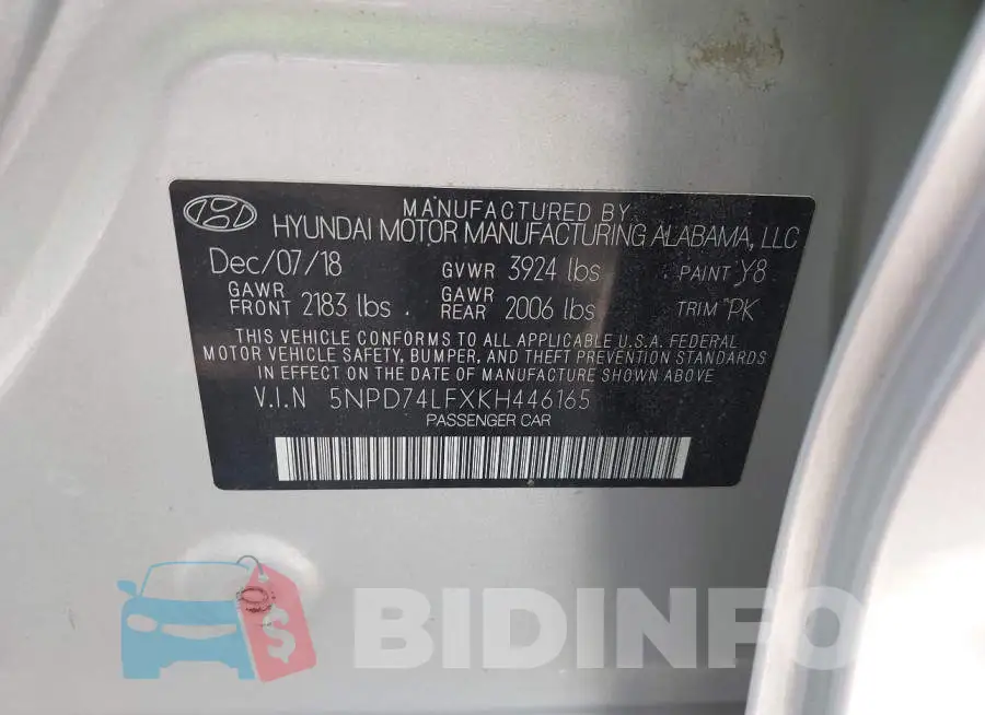 5NPD74LFXKH446165 Photo# 9