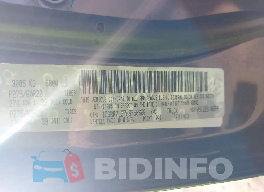1C6RR7LG7HS758620 Photo# 9