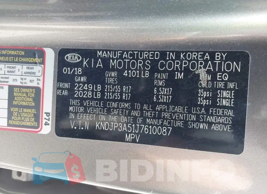 KNDJP3A51J7610087 Photo# 9