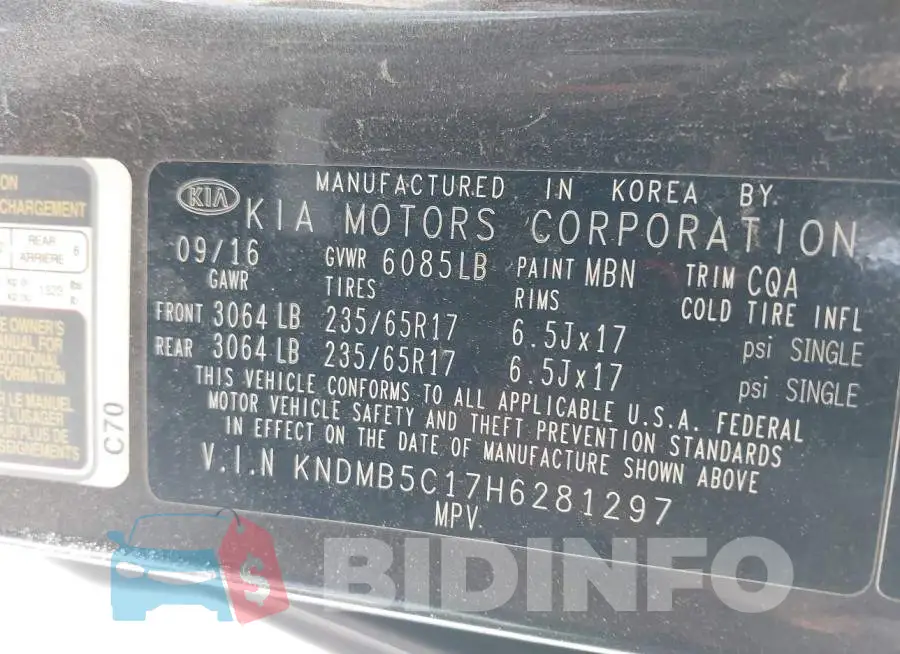 KNDMB5C17H6281297 Photo# 9