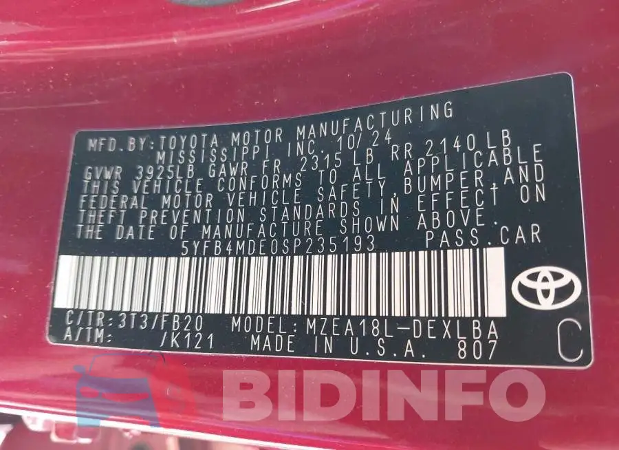 5YFB4MDE0SP235193 Photo# 9