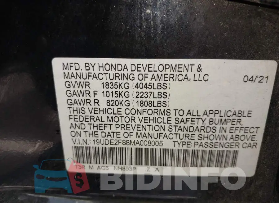 19UDE2F88MA008005 Photo# 9
