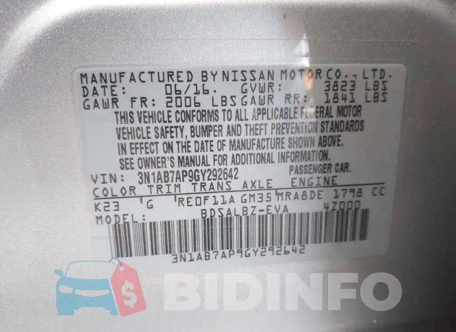 3N1AB7AP9GY292642 Photo# 9