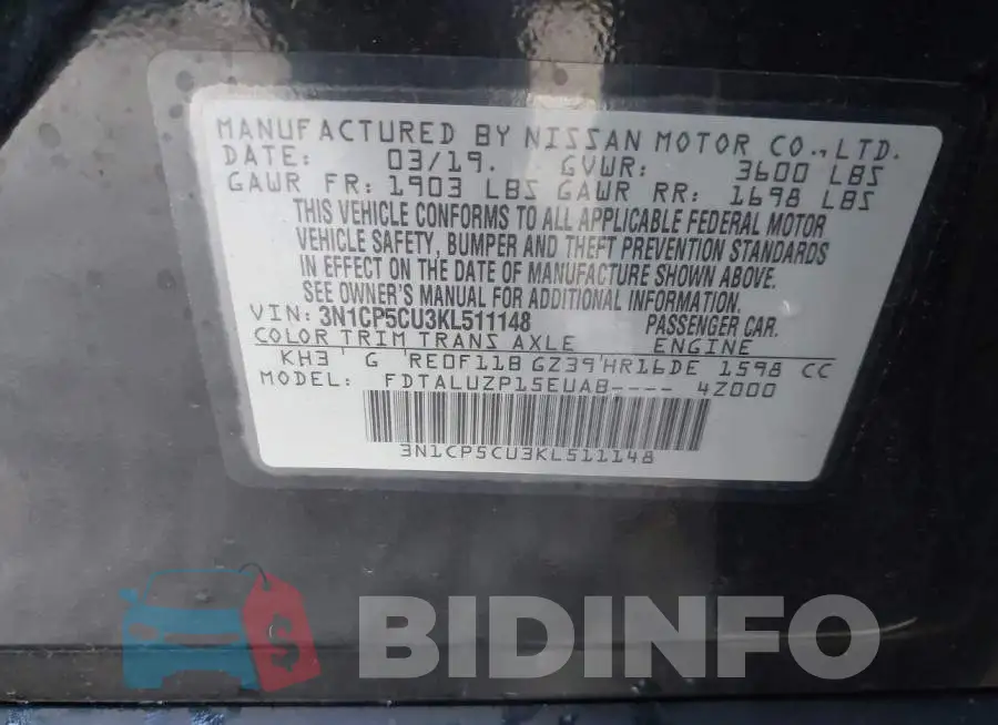 3N1CP5CU3KL511148 Photo# 9