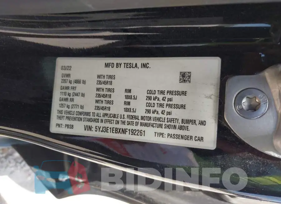 5YJ3E1EBXNF192261 Photo# 9