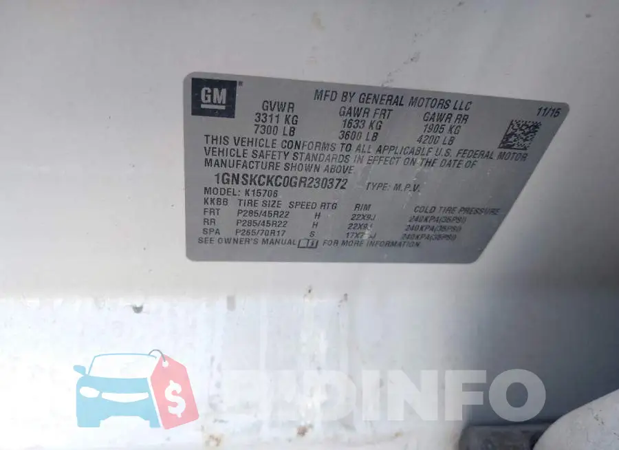 1GNSKCKC0GR230372 Photo# 9