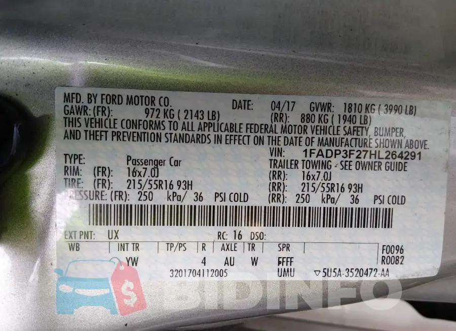 1FADP3F27HL264291 Photo# 9