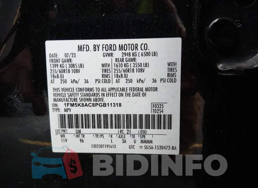 1FM5K8AC8PGB11318 Photo# 9