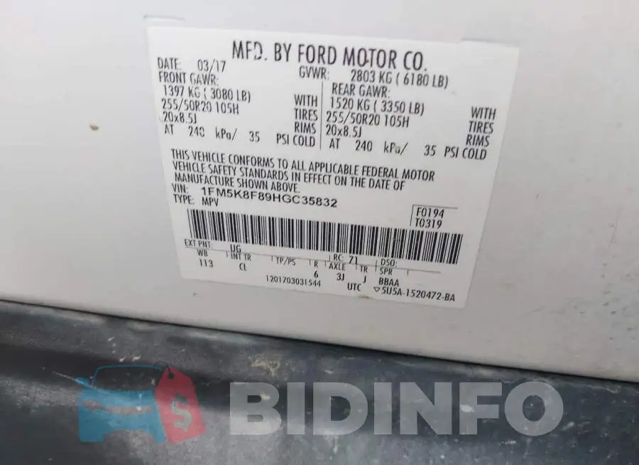 1FM5K8F89HGC35832 Photo# 9