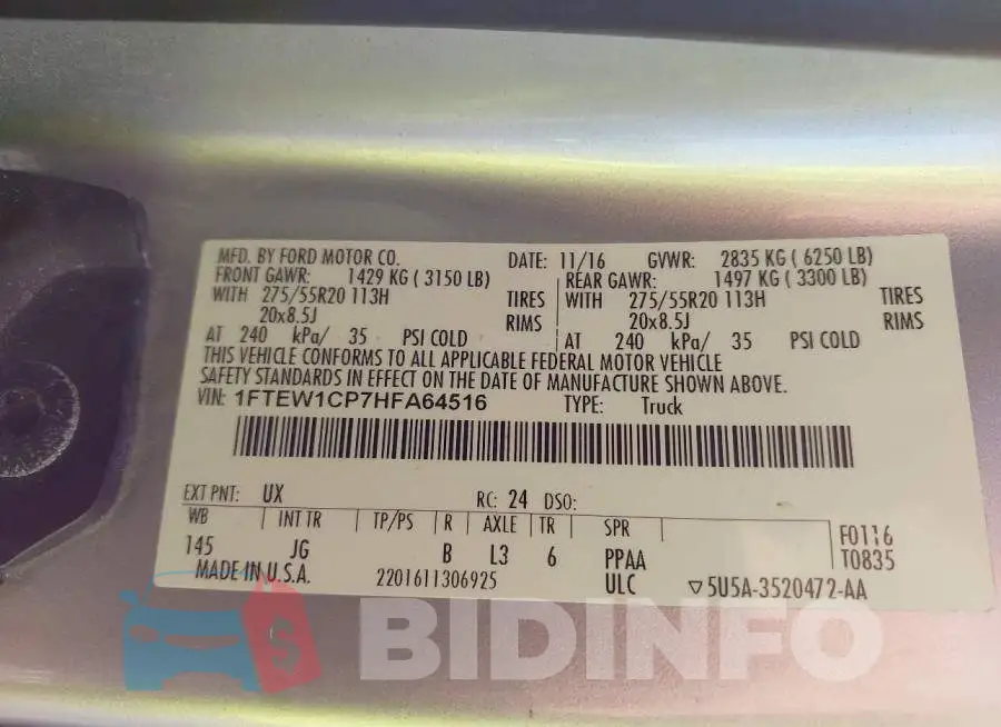1FTEW1CP7HFA64516 Photo# 9