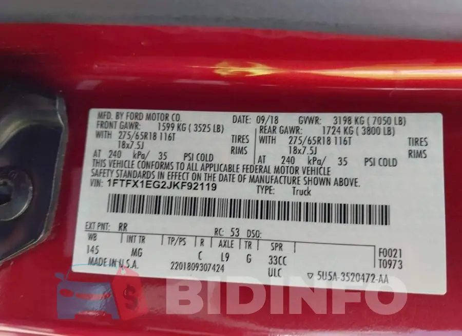1FTFX1EG2JKF92119 Photo# 9