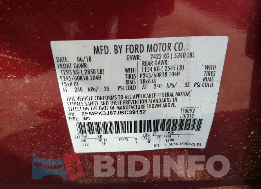 2FMPK3J87JBC39152 Photo# 9