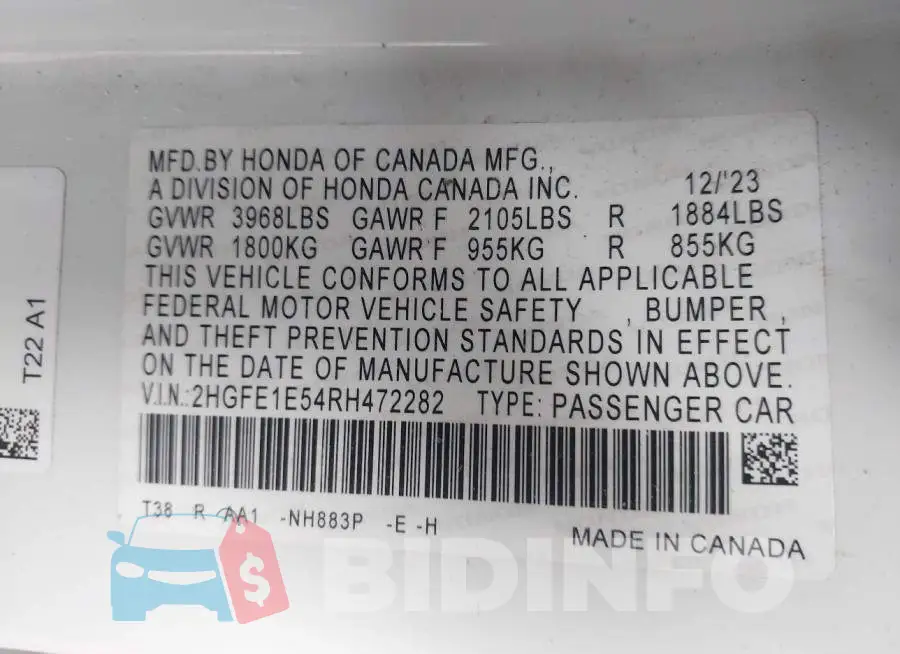 2HGFE1E54RH472282 Photo# 9
