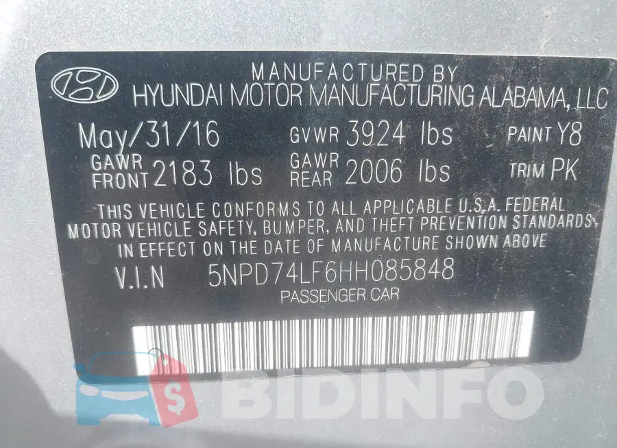 5NPD74LF6HH085848 Photo# 9