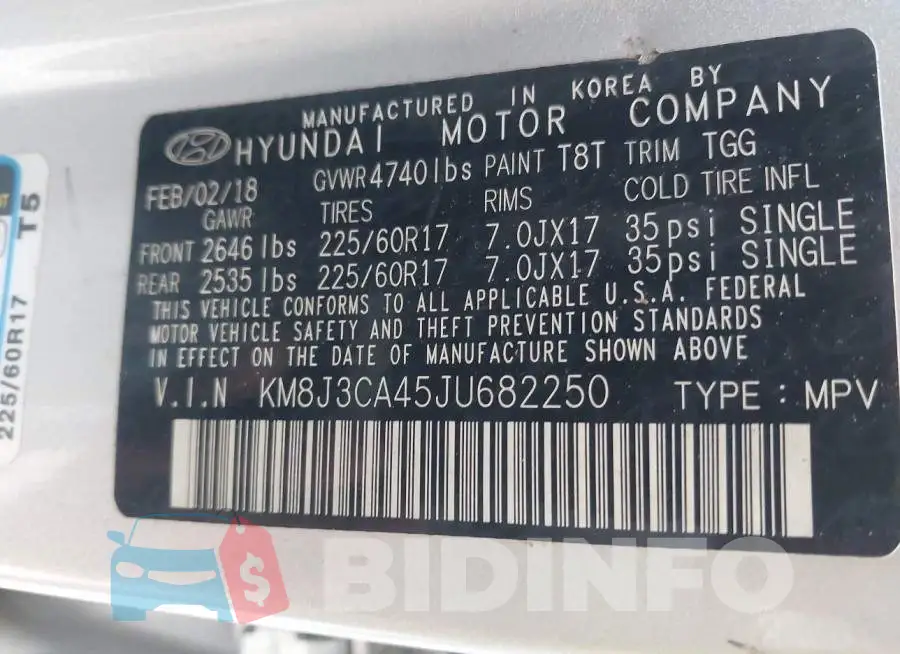 KM8J3CA45JU682250 Photo# 9