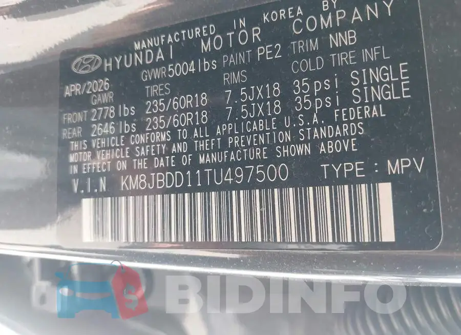 KM8JBDD11TU497500 Photo# 9