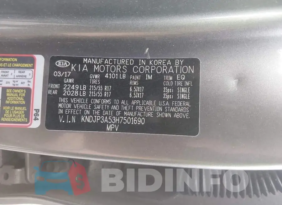 KNDJP3A53H7501690 Photo# 9