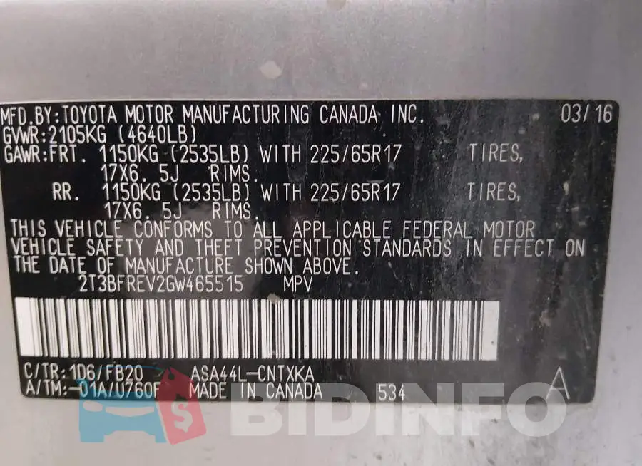 2T3BFREV2GW465515 Photo# 9