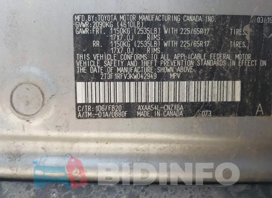 2T3F1RFV3KW042949 Photo# 9