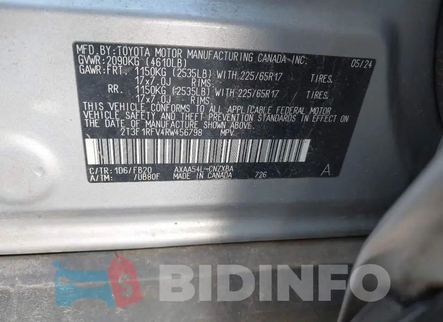 2T3F1RFV4RW456798 Photo# 9