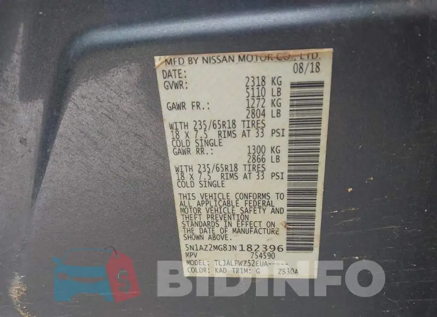 5N1AZ2MG8JN182396 Photo# 9